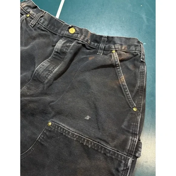 Vintage Carhartt Double Knee Pants Size 32x28 Faded Black BLK B01 Distressed USA - Picture 7 of 16